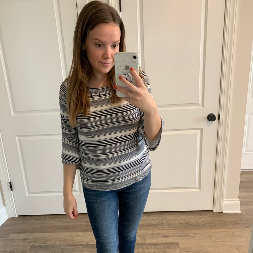Green Envelope Striped Top, Size Small